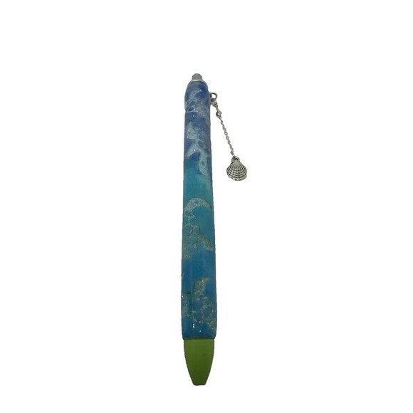 Sea Inspired Epoxy Glitter and Alcohol Inks Turtle Gel Pen With Seashell Charm - Picture 8 of 10
